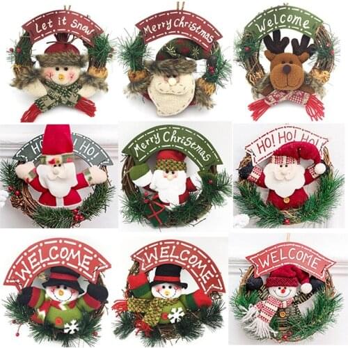 Wooden Christmas Wreath Decoration Wall Hanging Door Xmas Santa Claus Elk Snowman Decor Garland Ornaments Christms Pendant Natal