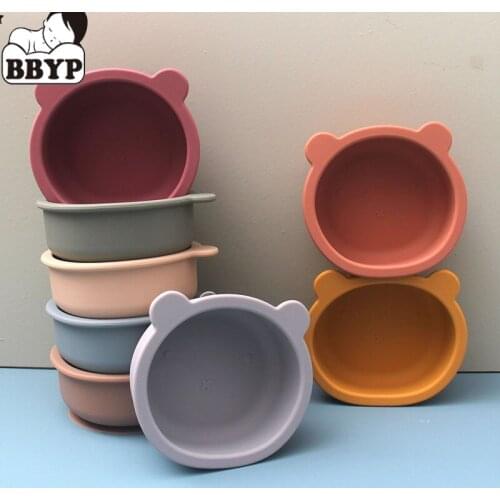 Baby Bowl & Bib Baby Dishes Non-Slip Crockery Cute Cartoon BearSilicone Baby Feeding Bowl Tableware BPA Free for Baby Plate