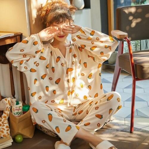 Spring Nightgown Plus Size Women Sleepwear Princess Style Pajama Set Lapel Loose Version Pyjamas Cotton Nighty Cartoon