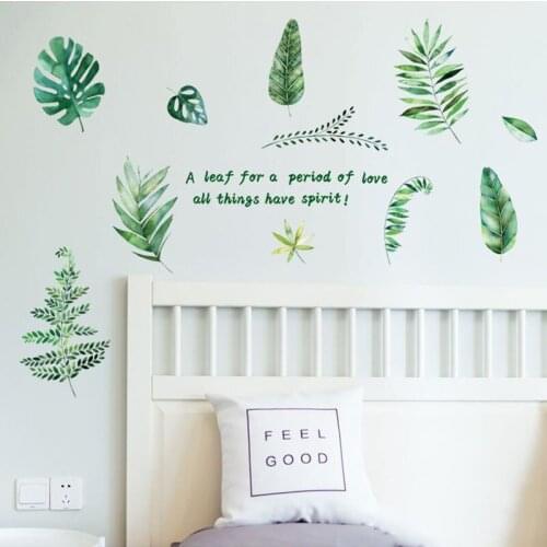 DIY Tropical Plants Leaves Wall Stickers Home Decor Living Room Green Plants Stickers Bathroom Tiles Glass Furniture Decoration