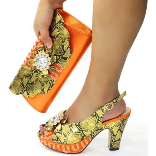 Doershow beautiful orange Italian Shoes With Matching Bags African Women Shoes and Bags Set For Prom Party Summer Sandal! HMK1-2