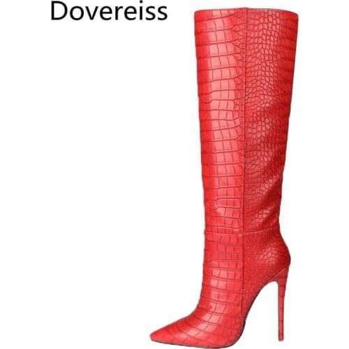 Dovereiss Fashion Womens Shoes Winter Pointed Toe Stilettos Heels Sexy Elegant Ladies Boots Knee High Boots Concise Mature