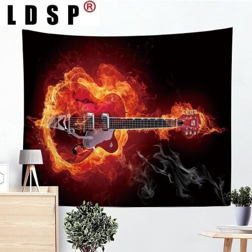 LDSP Flame Guitar USD Pattern Tapestry Hanging Covering Rugs Background Cloth Beach Mat Blanket Art Bedroom Living Home Decor
