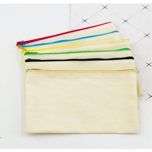 5PCS Canvas Zipper Pouch Bag Pencil Case Blank DIY Craft School Pen File Holder Sublimation Travel Toiletry Makeup Storage Bag