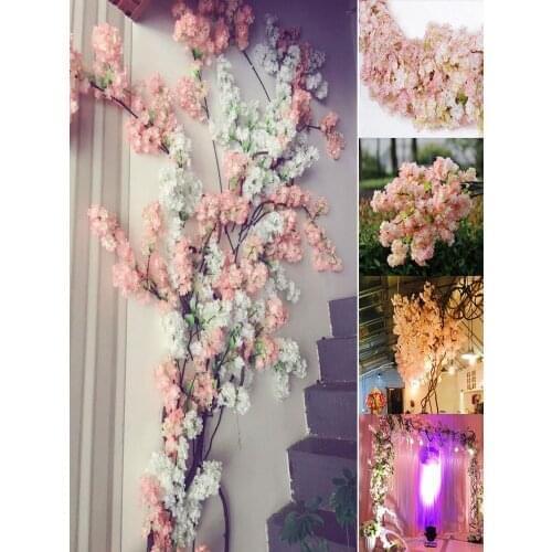 Artificial Cherry Blossom Fake Flower Garland White Pink Red Purple Available 1 m/pcs for Wedding DIY Decoration Free Shipping