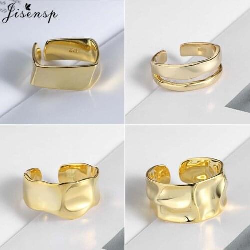 Jisensp Silver Color Women Vintage Simple Openning Ring Smooth Metal Female Delicate Square Original Chic Rings Engagement Gift