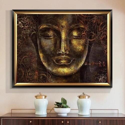 Gold and Black Face Buddha Oil Painting on Canvas Cuadros Posters and Prints Scandinavian Wall Art Picture for Living Room Decor