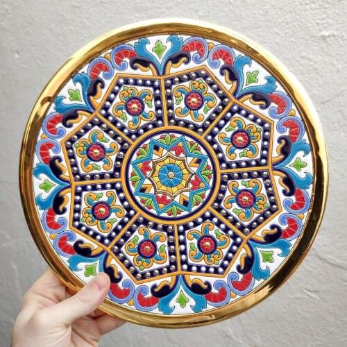 Dish Ceramics 29 cm/11,4 inch diameter-Spainish-glazed Ceramics made up handmade-made in españa-oro 24 k-ARTECER