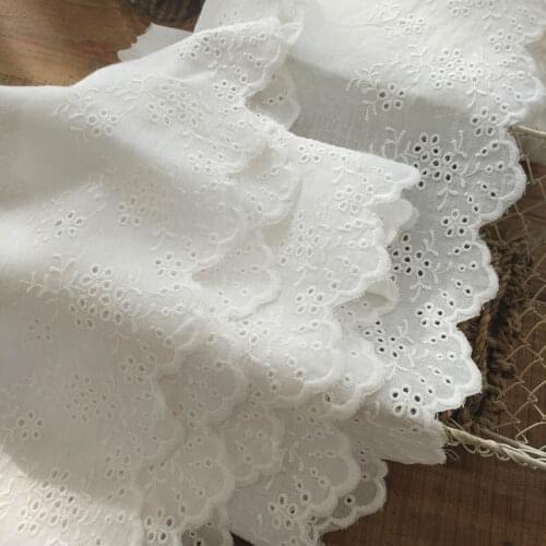 1Meter Hollow Out Floral Embroidered White Cotton Lace Ribbon Crafts Supplies DIY Dress Home Textile Decoration 13cm Width Lace