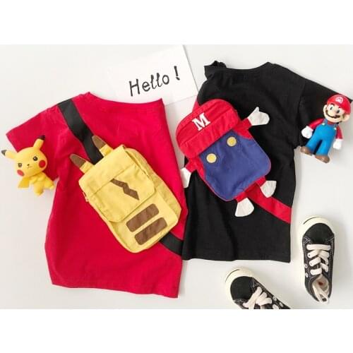 Tonytaobaby Summer New Boys and Girls Practical Backpack Cartoon Cotton Short-sleeved T-shirt Top
