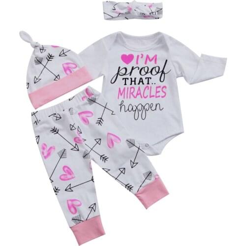 Cute Babys Sets Autumn Toddler Long Sleeve Newborn Baby Girls Romper Letter Print Kids Girls Pants Infant Caps Clothes Outfits