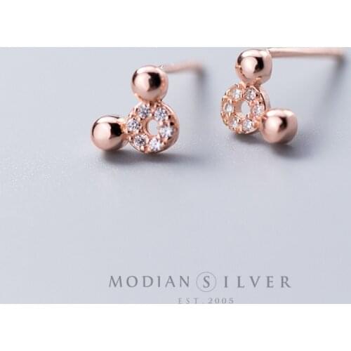 Modian Authentic 925 Sterling Silver Cute Small Mouse Stud Earring for Women Anti Allergy Ear Pin Fashion Fine Jewelry Kids Gift