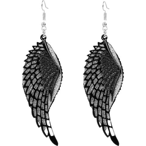 Fashion Bohemian Frosted Round Wing Pendant Earrings for Women Jewelry Silver Color Feather Hanging Earrings for Girls Jewelry