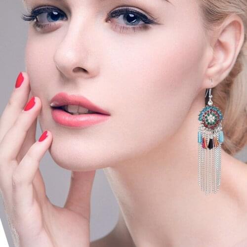 Fashion Retro Water Drop Full Diamond Tassel Metal Long Earrings Ladies Creative Ethnic Style Earrings Temperament Jewelry