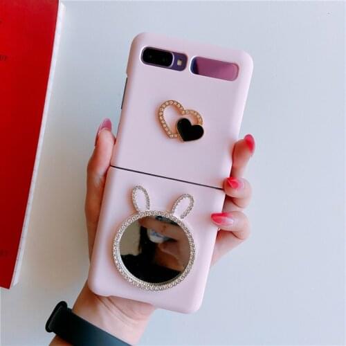 Fashion Cute Rabbit Ear Mirror Diamond Crown Love Heart Phone Case For Samsung Galaxy Z Flip 5G Mobile Phone Cover For Z Flip 3