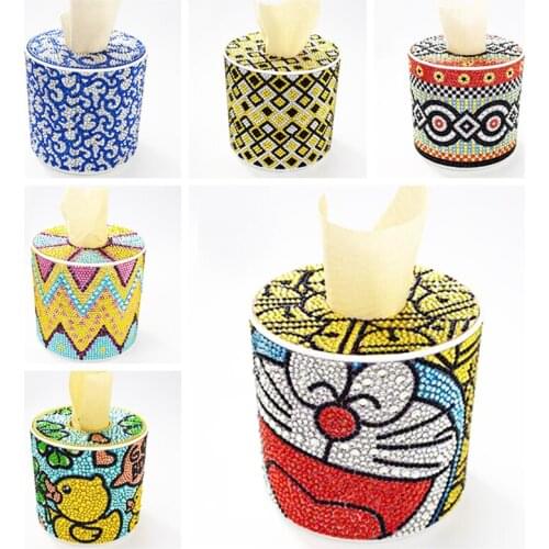 DIY Cylindrical Diamond painting Tissue box Three-dimensional handmade art cosmetic tissue dispenser Children cartoon home decor