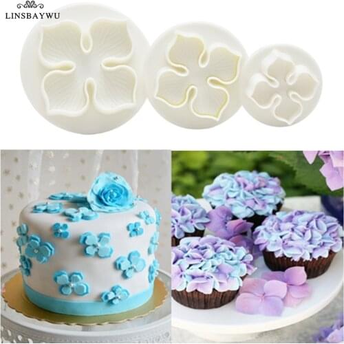 3Pcs/Set Hydrangea Fondant Cake Decorating SugarCraft Plunger Cutter Set Flower Blossom Mold Home Cake Cookie tools Wholesale