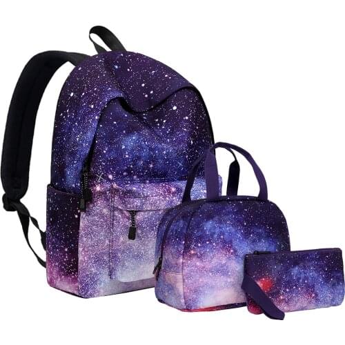 2021 NEW Beautiful Summer Night Starry Sky Backpack Student Schoolbag Meal Box Backpack Student Storage Bag Three Piece Suit