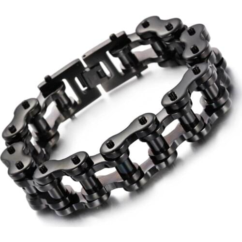 New Arrive Hip Hop Bracelet Chain 316L Polished Stainless Steel Black Bicycle Link Chain Biker Punk Mens Boys Bracelet Bangle
