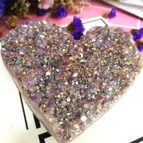 Amethyst Geode Heart Stones Crystal Healing Crystals Stones Titanium Rainbow Aura Amethyst Cluster Angel Aura Quartz Decor 1pc