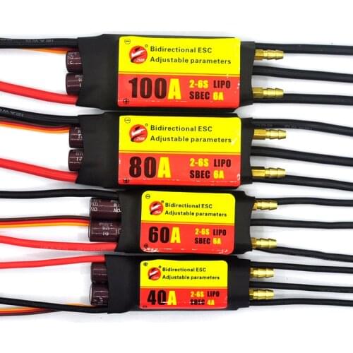 Programmable 40A/60A/80A/100A Bidirectional Water-cooled brushless ESC for RC plain ship car Underwater propeller