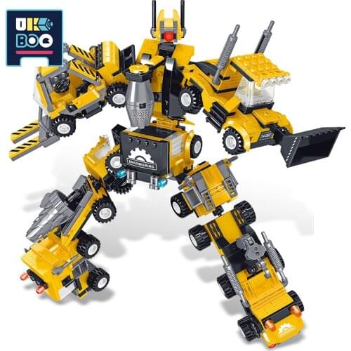 UKBOO 6IN1 718PCS City Engineering Transformation Robot Mecha Building Blocks Set Truck Car Bricks Construction Toy for Children