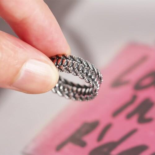 S925 Silver Color Retro Ring Fashionable Simple Style Oval Beads Open Ring Female Wedding Banquet To Send Girlfriend Jewelry