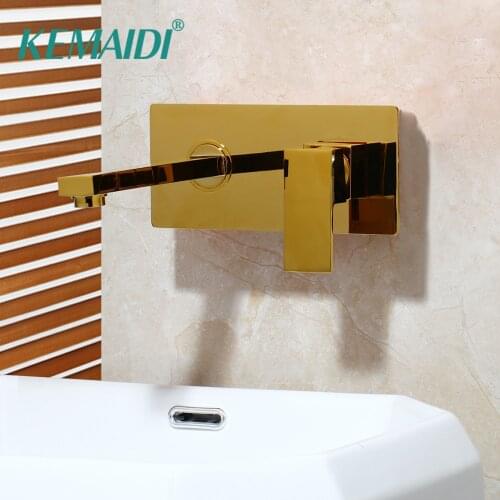 KEMAIDI Gold Finished Chrome Bathtub Faucets Gold Solid Brass Bathroom Faucet Deck Mounted Basin Sink Faucet Mixer Tap