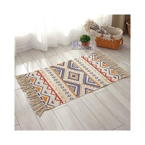 Modern Cotton Linen Carpet Bedroom Living Room Rectangular Non-Slip Mat
