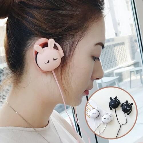 Ear Hook Stereo Earphone Sport Running Headset Earbuds Earphones For Student Girls Womens Kids Ladies Cute Rabbit Pink Earphone