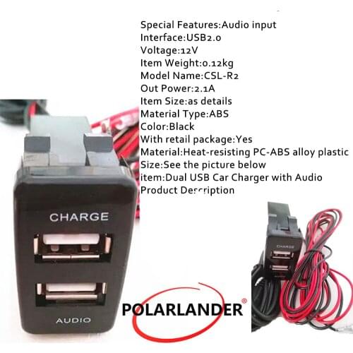 Only for Nissan 5V 2.1A Interface Socket Dual USB Car Charger indoor/outdoor and Audio input function