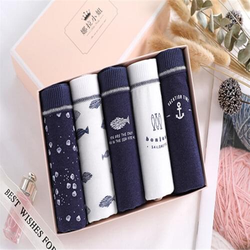 New Lady briefs 5pcs/lot Womens cotton panties navy Deep ocean series underpants cotton girl underwear AM-9521
