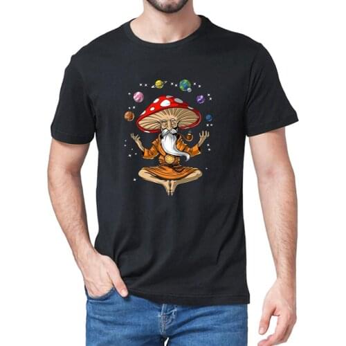 Unisex 100% Cotton Psychedelic Meditation Magic Mushroom Yoga Funny Mens Black T-Shirt Women Soft Top Tee Gift Sweatshirt