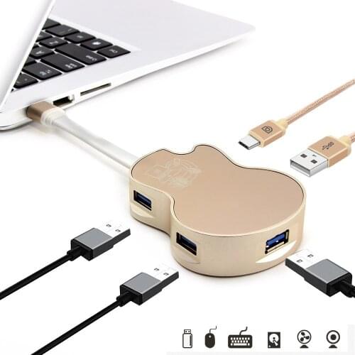 USB 3.0 Hub Creative Elegant Guitar Shape 4 Ports Multi USB Mini Splitter Adapter with Micro USB Power Port For Mac PC Laptop