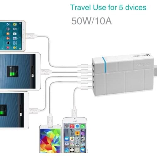 Delippo Quick Charge 2.0 50W 5 Port Micro USB Desktop Mobile Charger Wall Charging US Plug for iPhone Samsung S6 SONY HTC