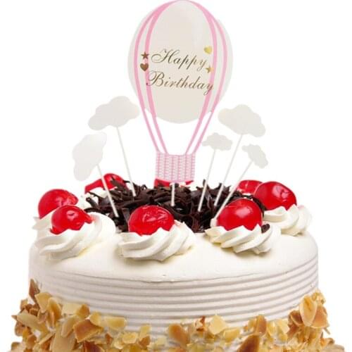 Hot air balloon Cake Topper Decoration Flags Kids Happy Birthday Party Cupcake Cake Baking DIY Xmas Gillter Baby Shower Pink New