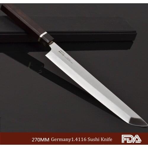 10.5'' Japanese Sashimi Sushi Knife Kitchen Germany 1.4116 Stainless Steel Salmon Fish Fillet Sakimaru Takohiki Chef Knife 6W