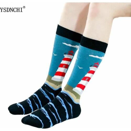 YSDNCHI Colorful Happy Kawaii Funny Socks For Girl Gift Cute Fashion Soft Novelty Cotton Women Socks Alien Space Planet Print