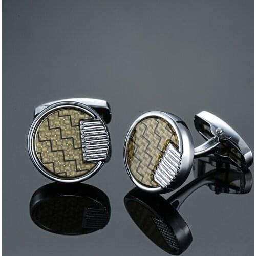 DY Brand new high-grade silvery round yellow pattern exquisite Cufflinks fashion Mens French shirt Cufflink wholesale