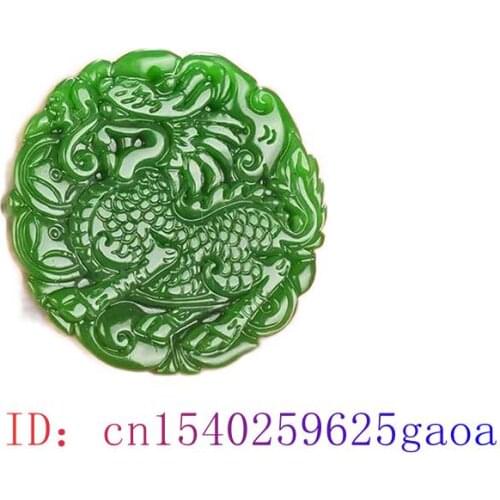 Green Jade Qilin Pendant Necklace Jewelry Dragon Charm Amulet Dragon Women Jadeite Carved Natural Fashion Gifts Chinese
