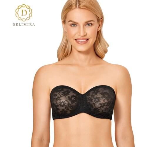 DELIMIRA Womens Plus Size Floral Lace Underwire Strapless Minimizer Bra Non-Padded Anti-slip