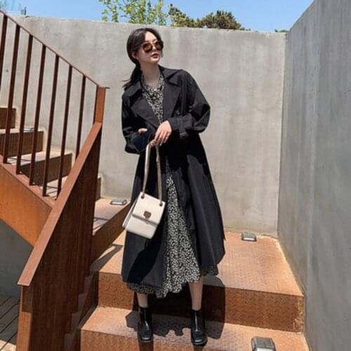 Woman Clothes Ladies Trench Coat Fashion Mid-length Europe America Has A Belt Spring Casual Temperament Long Sleeve Solid Color