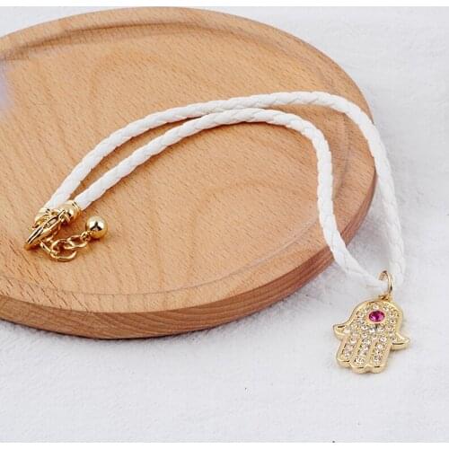 Exquisite Crystal Hand Evil Eye Punk White&Black Imitation Leather Choker Necklace For Women Gold Color Fashion Jewel Wholesale