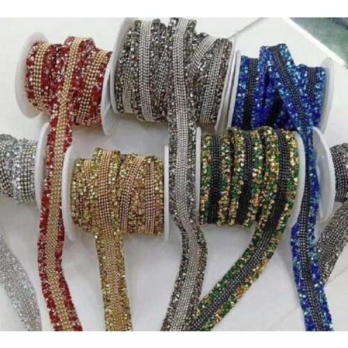 Hotfix Rock Diamond Crystal Ribbon Trimming 1Yard/Lot 17mm Width Rhinestone Chain Tape Fabric Applique Banding for Accessories