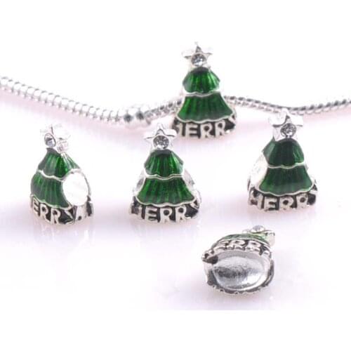 10 pcs 16x10mm Silver christmas trees Spacers Beads Fit Charms Bracelets Jewelry Handmade DIY DK-055