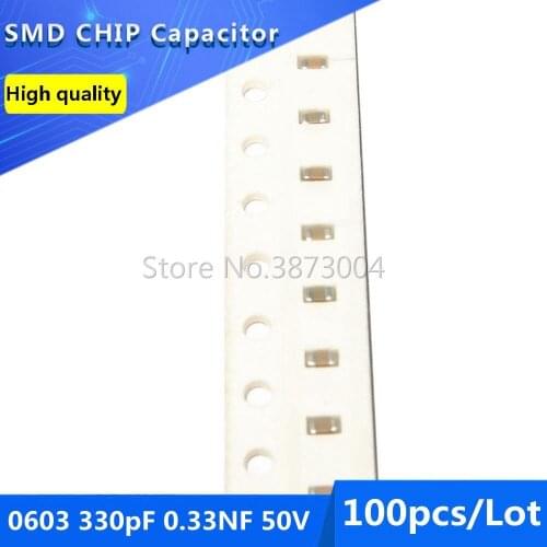 100pcs 0603 330pF 0.33NF 50V COG/NPO 5% SMD Chip Capacitor