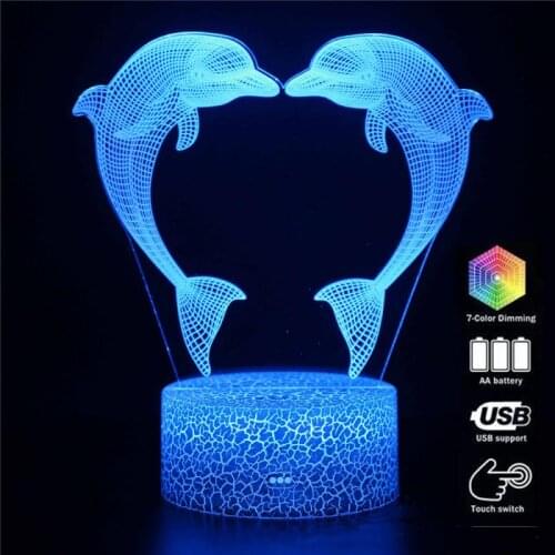 Dolphin Series 3D Lamp Acrylic LED Night Light Decorative Table Lamp Valentines Day Kids Christmas Party Gift Home Decor Cocina