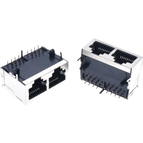50pcs/lot 59/1x2 Shield Type 90 Degree Front Foot Dual RJ45 LAN Modular Network Connector