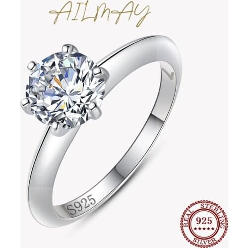 Ailmay Hot Sale 925 Sterling Silver Classic Luxury Rings Sparkling Zircon CZ Finger Ring For Women Wedding Accessories Jewelry