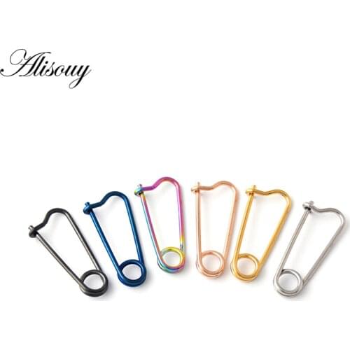 Alisouy 2PC Unique Design Stainless Steel Pin earrings Paper-clip Stud Earrings Piercing Body Jewelry Septum joyas rock style